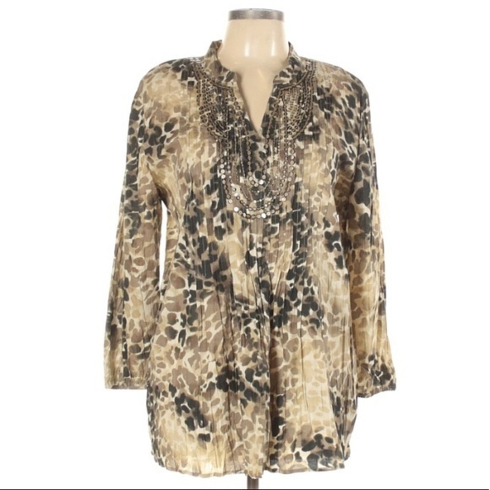JM Collection 12 tan 3/4 sleeve Cotton tunic top